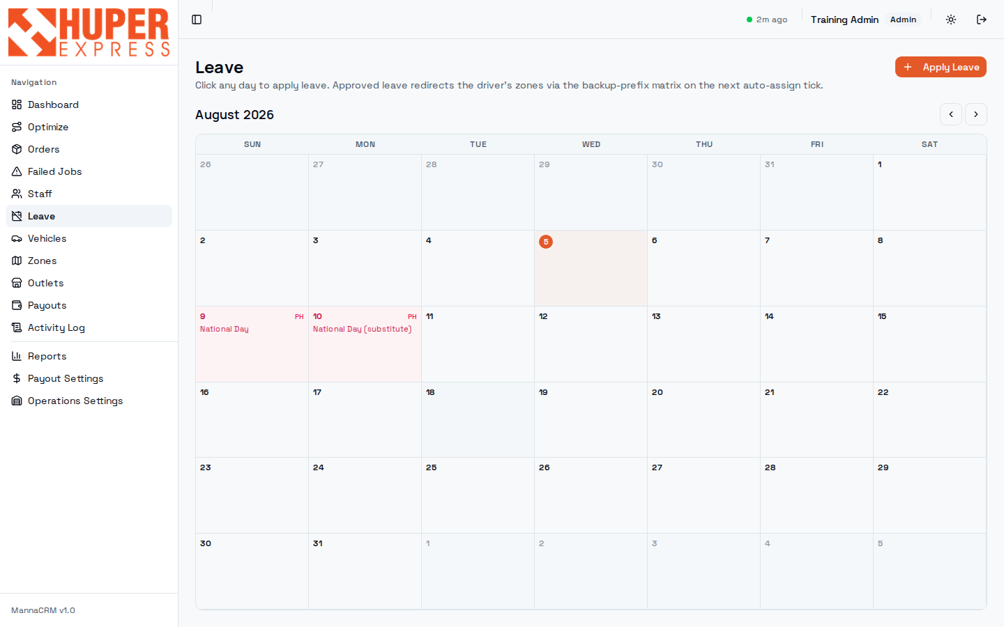 Leave calendar
