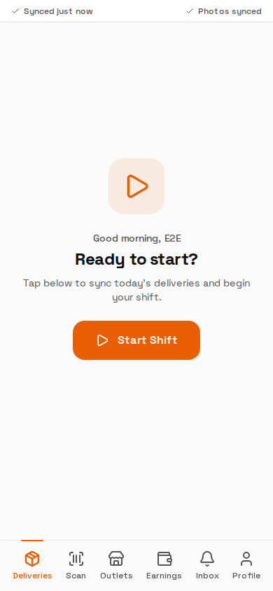 Ready to start screen with Start Shift button