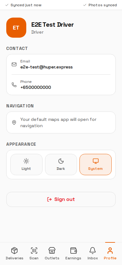 Profile screen